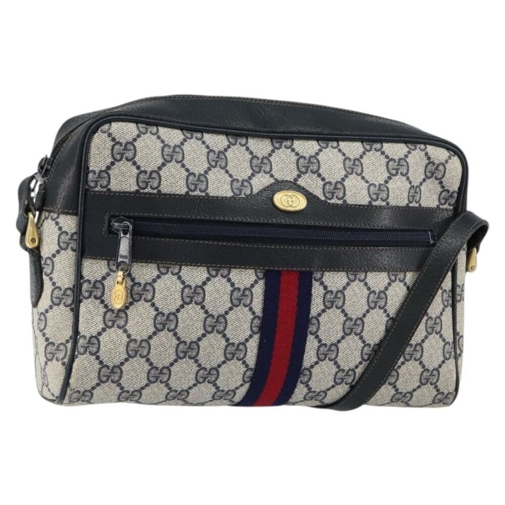 GUCCI GG Supreme Sherry Line Shoulder Bag PVC Navy Gold 001 4071 5 Auth 153849